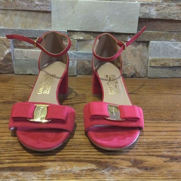 SALVATORE FERRAGAMO  Suede Block Heel Sandals - Picture 1 of 10